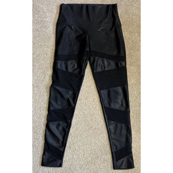 Onzie Black High Rise Full Length Muted Snake Skin Leggings Women's Mesh Inserts - Picture 1 of 5